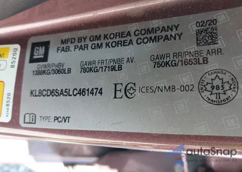 2020 Chevrolet Spark Fwd 1Lt Automatic from USA, damaged, VIN KL8CD6SA5LC461474